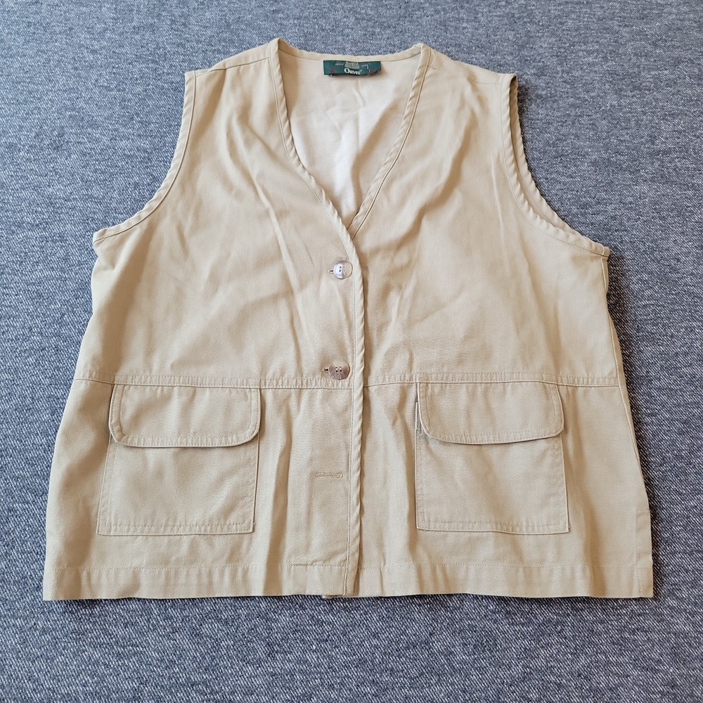Vintage Orvis Vest Womens Size XL Beige Canvas 2 Button Photographer Made in USA